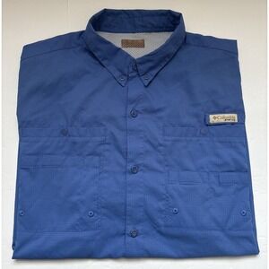 Mens Columbia Sportswear PFG Blue Short Sleeve Fishing Shirt Gorpcore Button XL
